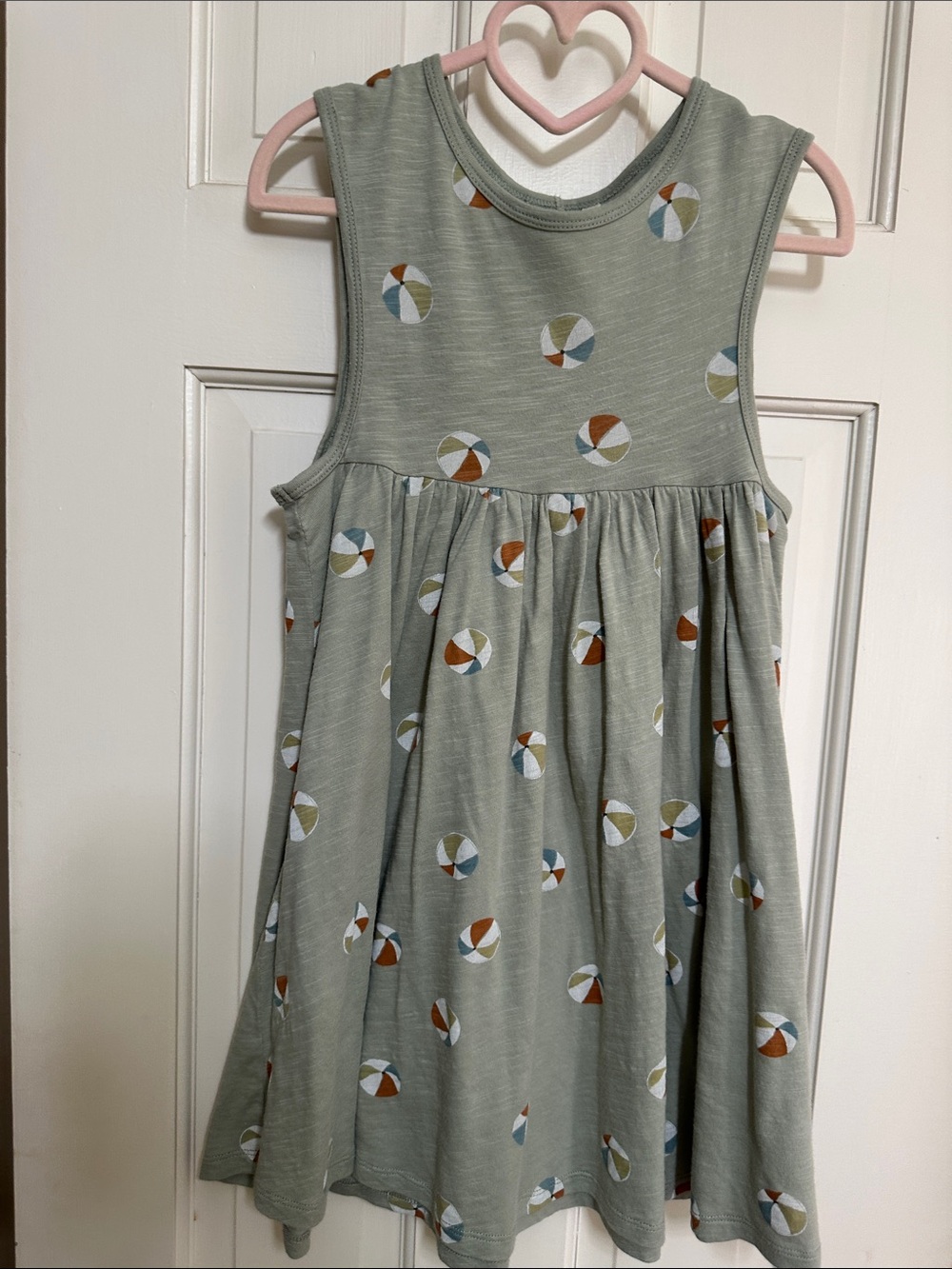 Rylee + Cru Sage Green Sleeveless Dress with Multicolor Beach Ball Print